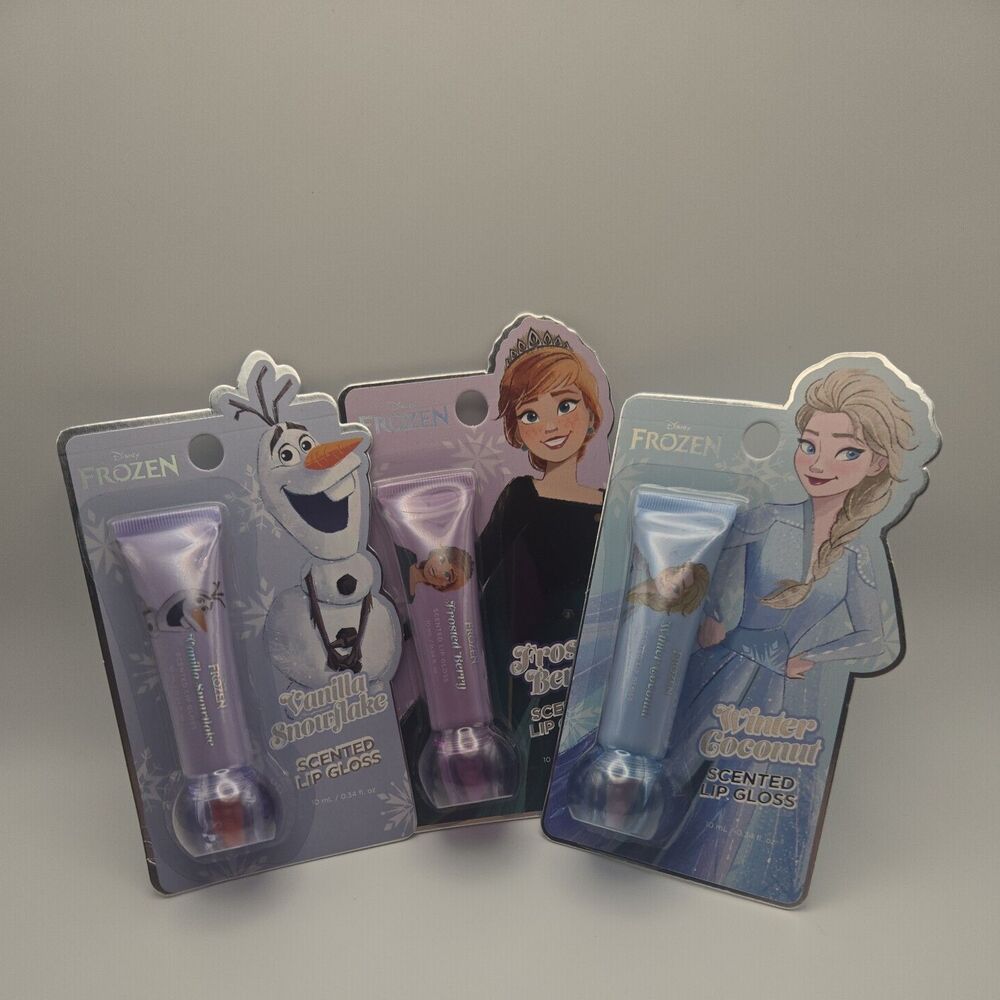 lot of 3 Disney Frozen Scented Lip Gloss Elsa Anna Olaf Coconut Berry Vanilla